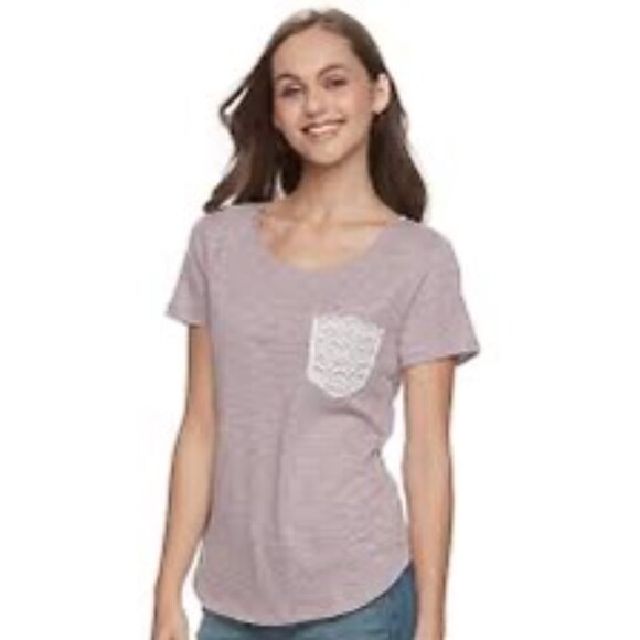 So | Muted Plum Crocheted Pocket Tee | Medium - Picture 8 of 8